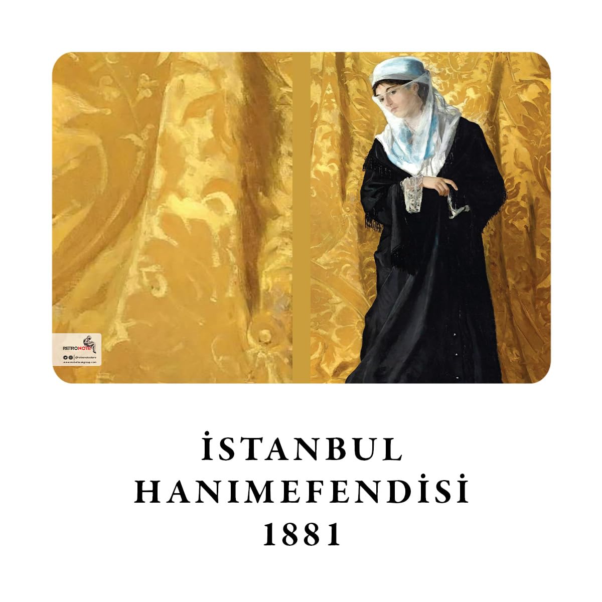 Retronote Istanbul Misses' Series I - A6, Osman Hamdi Bey 4 zestaw notatników I, bez podszewki, łącznie 192 stron, po 48 stron, szwy druciane, elastyczna okładka, owalna krawędź, tekstura płótna, 60