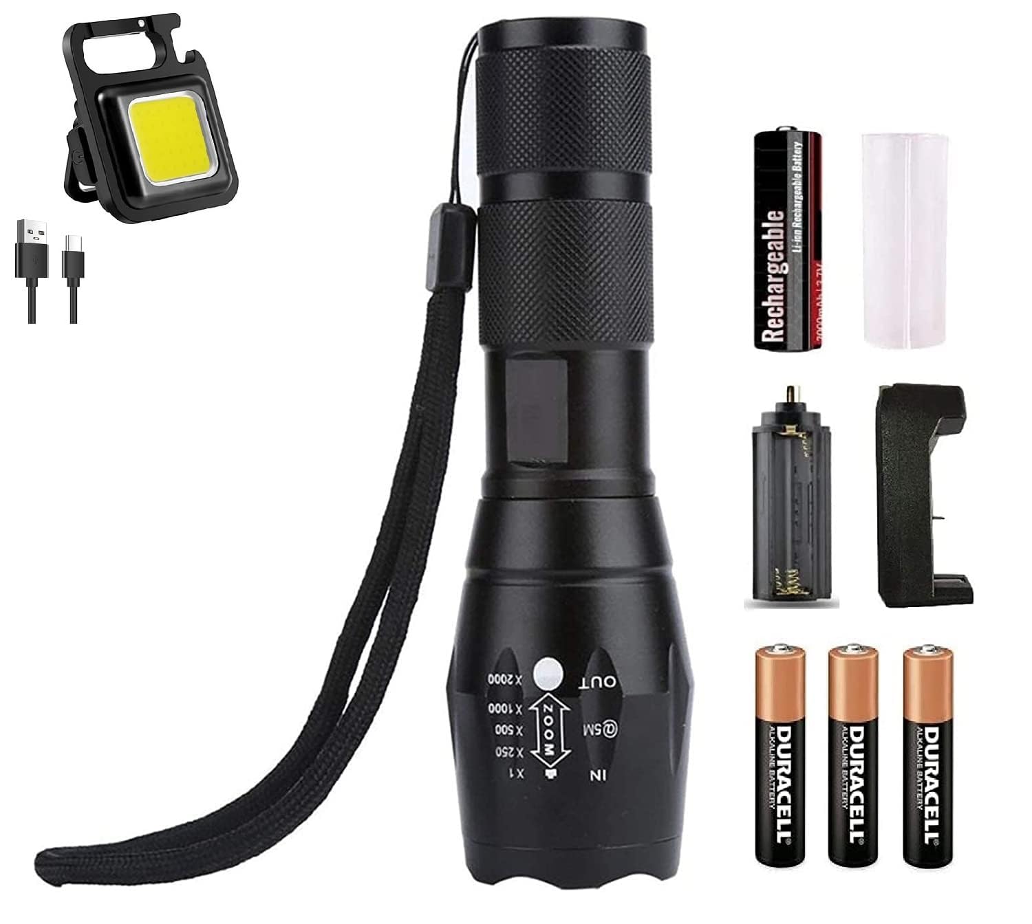 Torch Light, LED Tactical Flashlight S1000 - High Lumen, 5 Modes, Zoomable, Water Resistant, Emergency Light - Best Camping/Outdoor/Hiking (Batteries Included) (Torch Light + Keychain) (B0C8K2F66B) Amazon Price History, Amazon Price Tracker