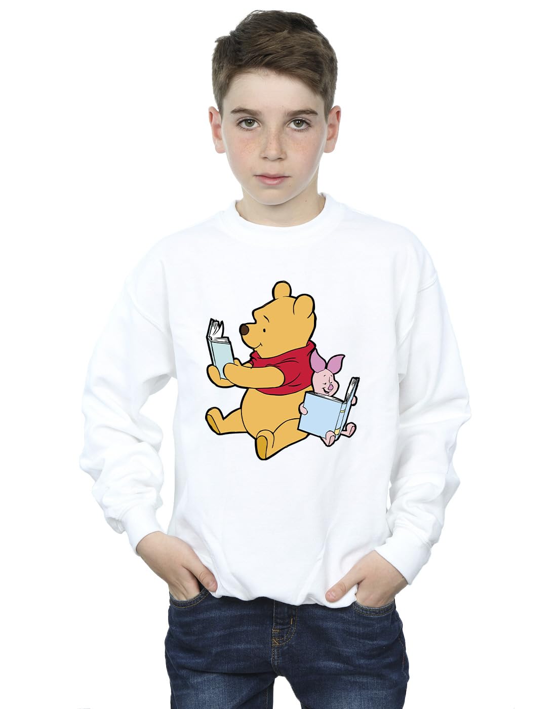 Absolute Cult Boys White Disney Winnie The Pooh Reading Sweatshirt 7-8 Years