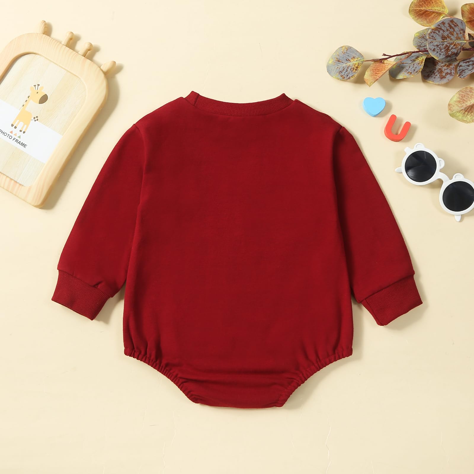 Kodaruber Infant Baby Girl Boy Christmas Outfit Letter Print Sweatshirt Romper Newborn Long Sleeve Onesie Fall Winter Clothes(Wine Red,0-3 Months)
