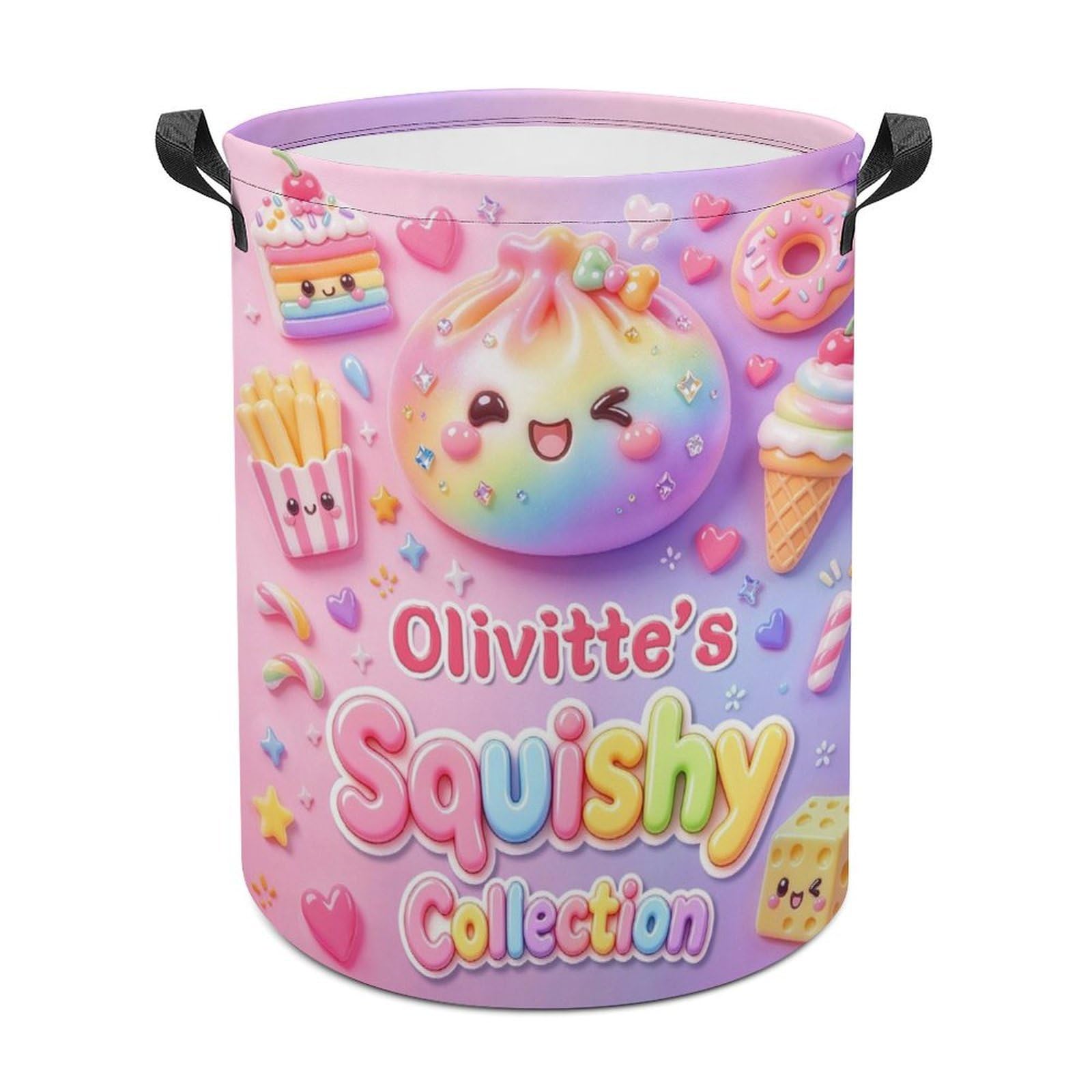 Personalized Dumpling Squishy Collection Laundry Basket, Custom Name Cute Dumpling Squishy Laundry Hampers Dirty Clothes Basket Collection Storage Organizer Room Decor Birthday Gifts — image 1
