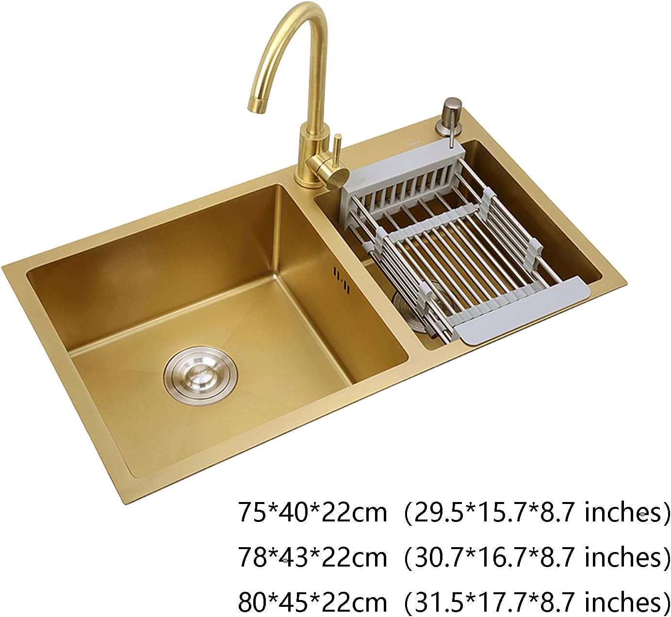 Kitchen Sink, Golden Double Bowl Rectangular Sink, Home Restaurant Bar Counter Sink Sink, 29-inch Workstation Sink (B 80 * 45 * 22cm) (A 75*40*22cm)