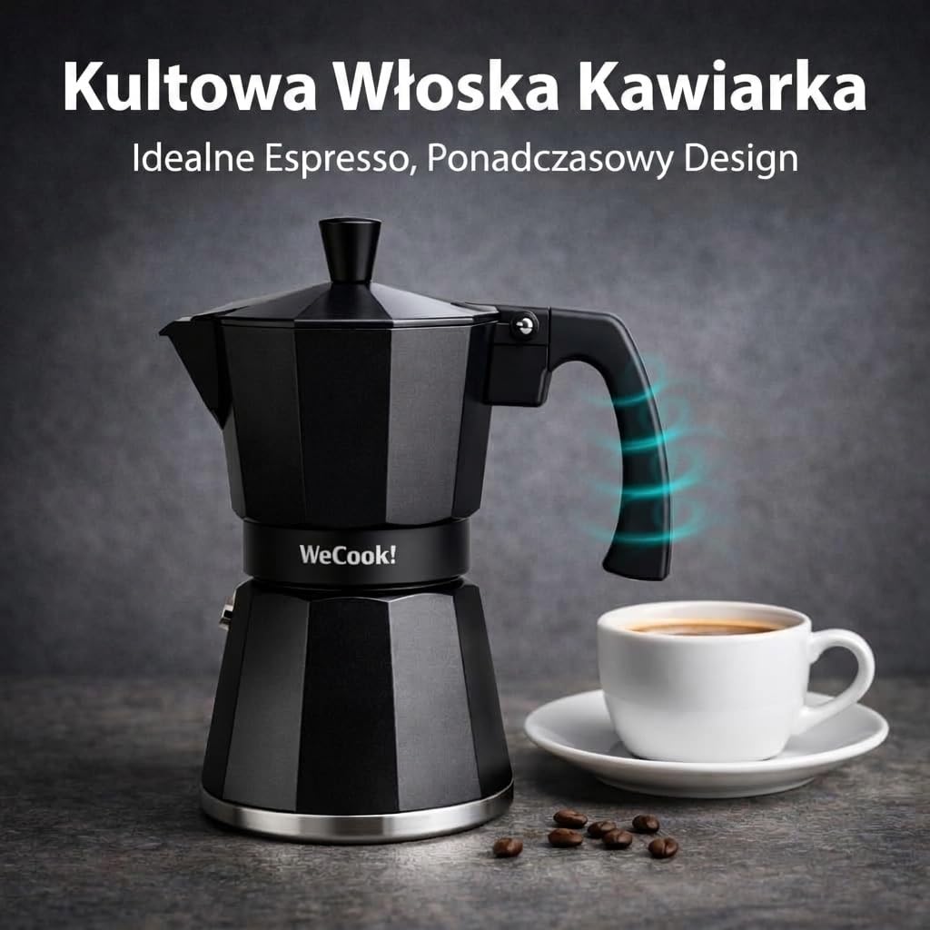 WECOOK! - 9 filiżanek włoskiego zaparzacza do kawy do espresso na indukcję | stal nierdzewna do płyt ceramicznych, indukcji Caffettiera | aluminiowy ekspres do espresso, mały, zawór bezpieczeństwa