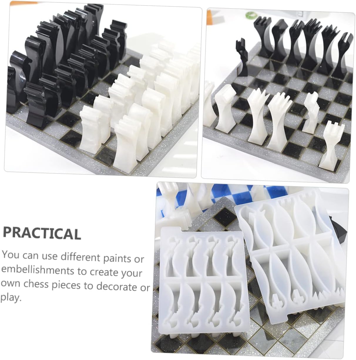 NUOBESTY 2pcs Chess Molds Silicone Moulds for Epoxy Resin Craft Chess Pieces Making Tray Flexible and Reusable Molds with Smooth Surface for Easy Release