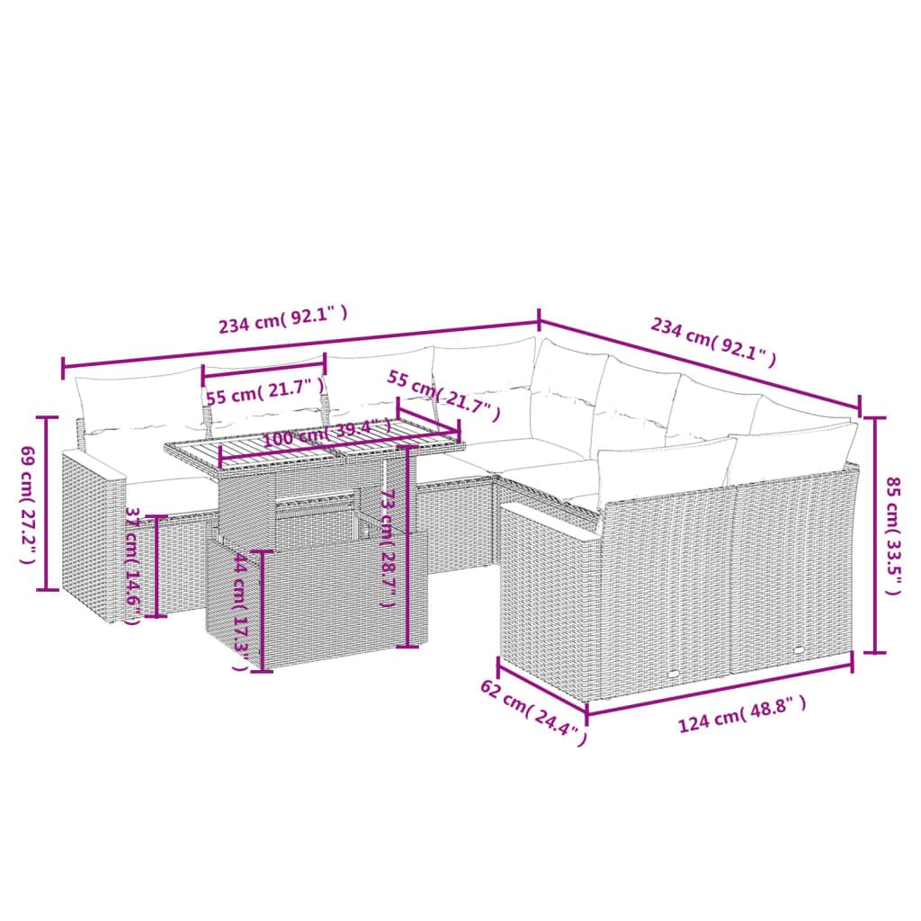 Set di Divani da Giardino con Cuscini Beige in Polyrattan Modulare per Terrazza Balcone e Patio Resistente agli Agenti Atmosferici per Relax Pranzo e Conversazione