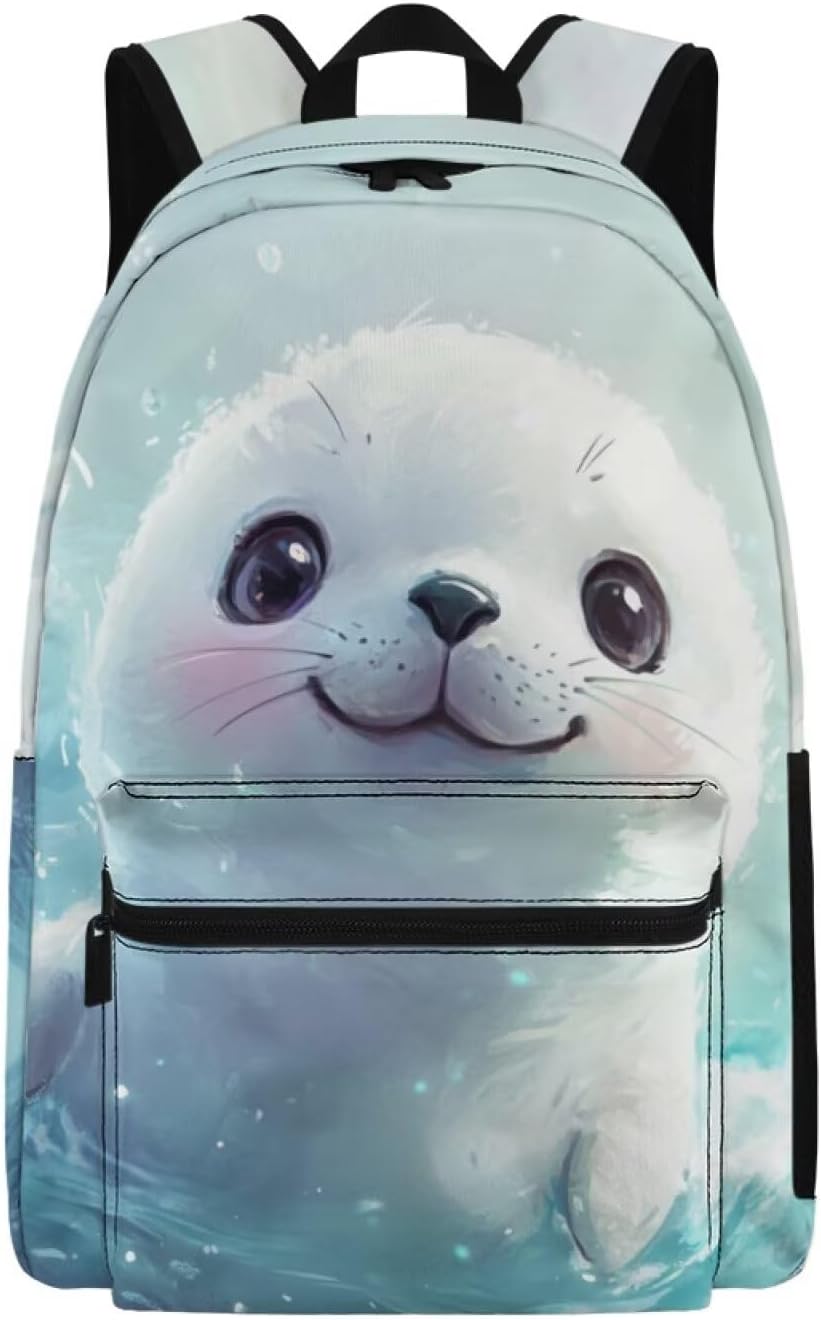 Cute Seal Backpack for School Girls 4-6 Cartoon Bookbag for Girls Preschool Kindergarten Casual Travel Daypack Rucksack Lightweight Kids School Bags with Outer Pocket