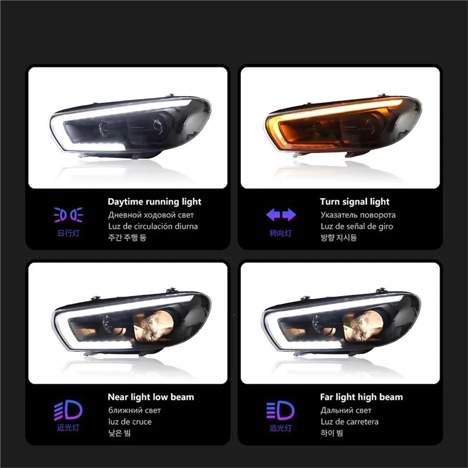 Faro Anteriore per VW Scirocco 2009-2017 DRL modificato Indicatore di direzione dinamico Faro Accessori Auto Auto Gruppo Faro Auto()