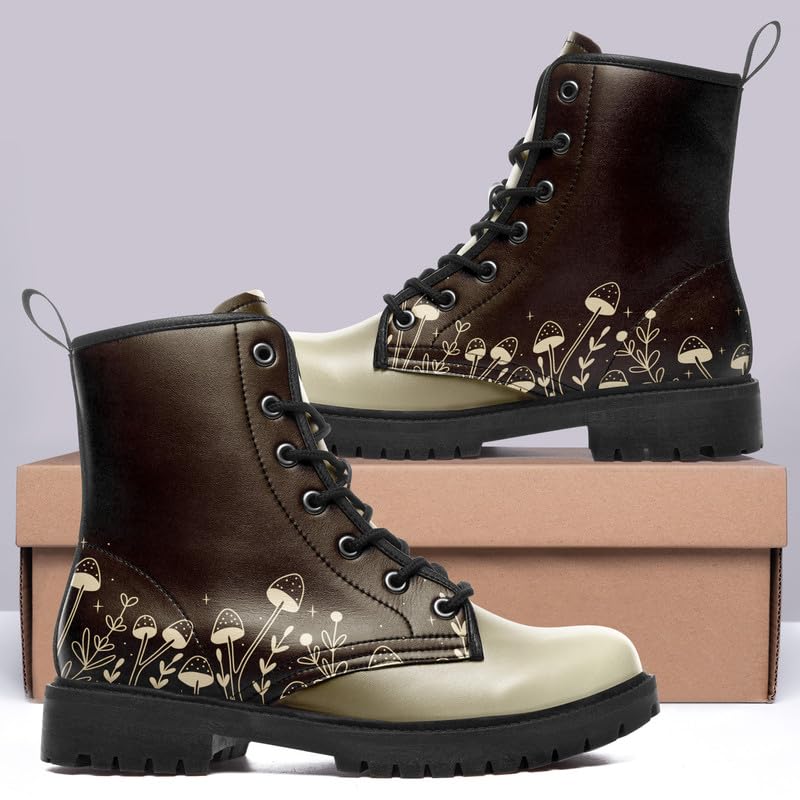 Image of Fashion Ankle Boots For Men Women Floral Mushroom Star Trendy Lace Up Unisex Booties Combat Trendy Street Wear Boots