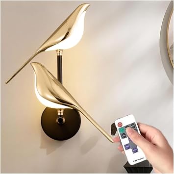 ELEFOCUS Magpie Bird Wall Sconce Light, Nordic Led Golden Bird Wall Lamp, Magpie Wall Lamp, Dimmable Wall Sconce with RemoteColorDouble Head