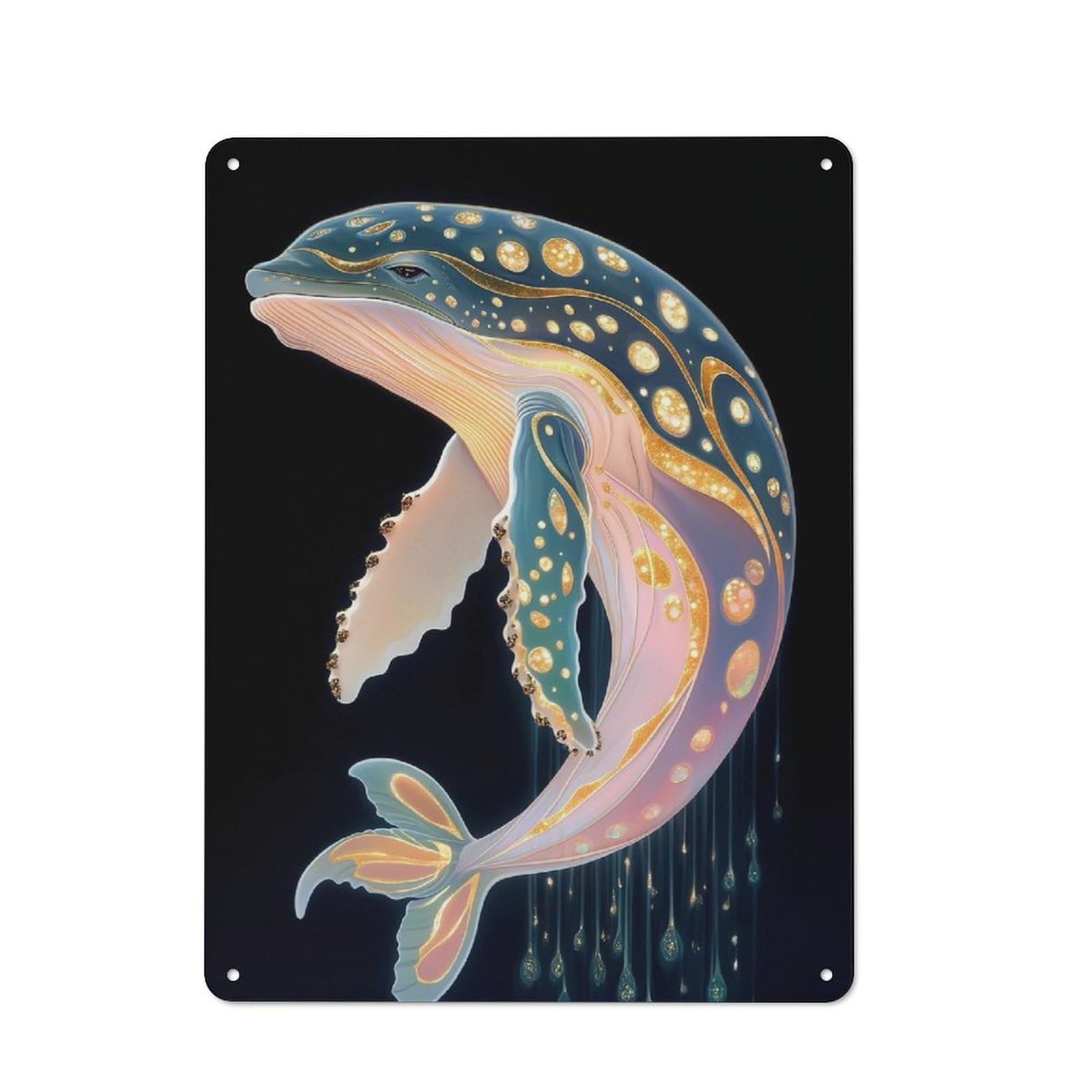 Golden Whale Art Animal Vintage-inspired Tin Sign 40x30cm for Garage Or Workshop, for Vintage Wall Decor Fans, for Metal Sign Collectors