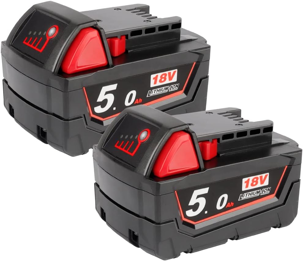 2 x Powarobor M18B5 18 V 5.0 Ah Replacement Battery Compatible with Milwaukee M18 18 Volt Battery 48-11-1860