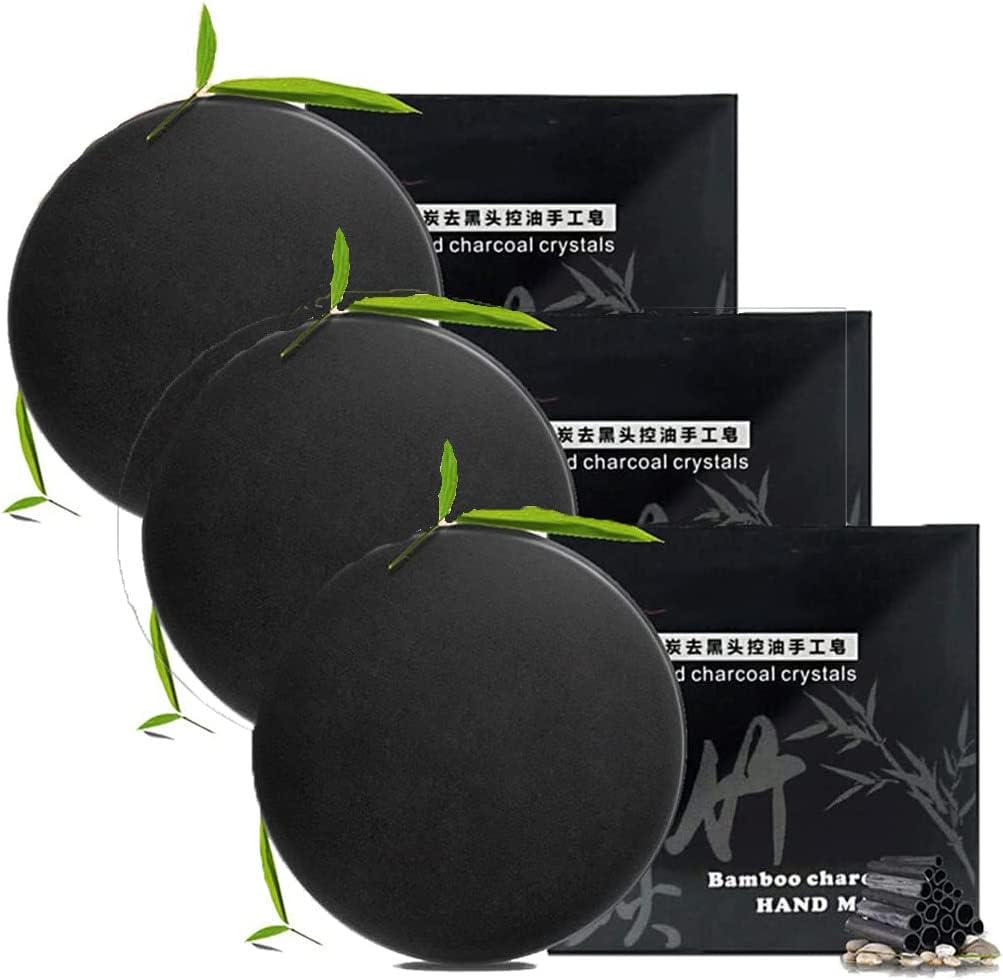 Bamboo Charcoal Blackhead Remover Soap,Black Bamboo Charcoal Soap,Natural Soap for Face and Body,Clean The Pore Cleansing Blackhead Control Oil Skin Care (3pcs)