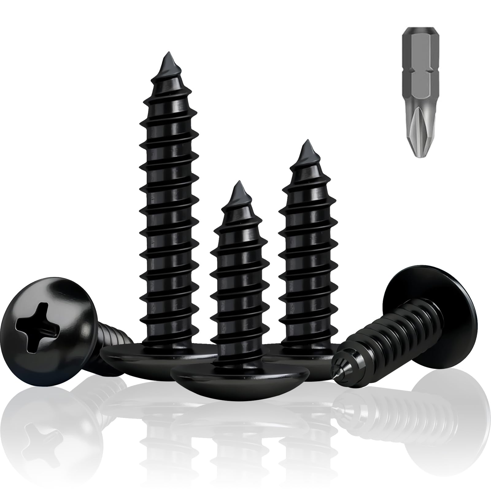 Wkręty blachowe, czarne, M4 x 16 mm, czarne, wkręty z płaskim łbem do drewna, czarne śruby do paneli akustycznych, ocynkowane panele akustyczne, akcesoria, z wiertłem