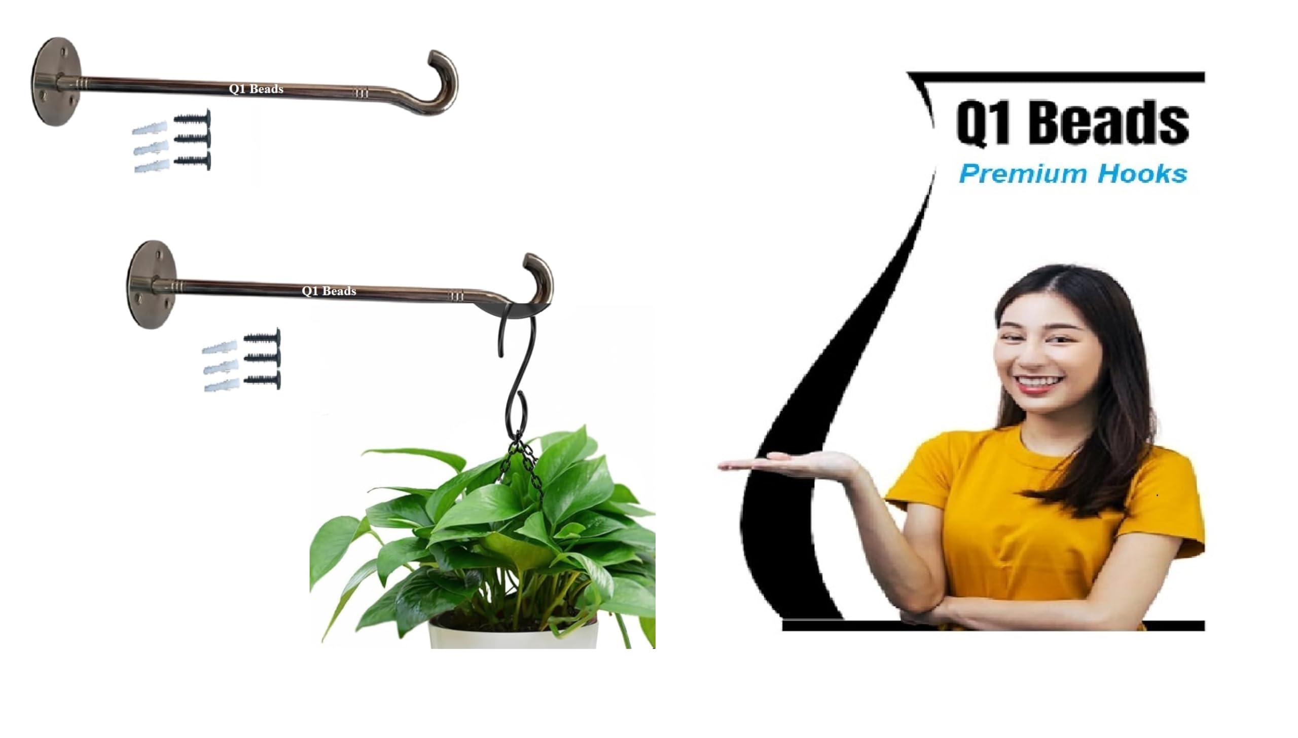Q1 Beads 2 Pack Stainless Steel Multi use Hanger for Clothes,Plant Hanging Baskets,Hose Wall Hooks for Hanging Bird Feeder(Chrome) - Image 2 thumbnail