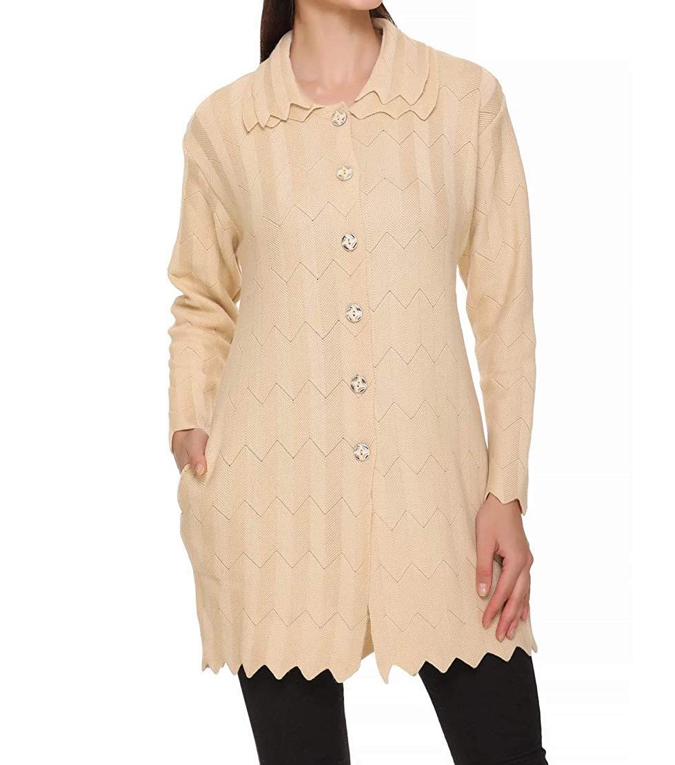 lady willington Women's Woolen V-Neck Cardigan - Printed Heavy Daffodil Fabric Winter Wear Pure Wool Cardigan for Women - Free Size Long Cotty Fully Warm-picture-37