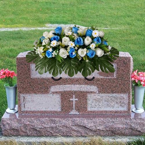 Artificial Cemetery Flowers for Grave - Tombstone and Christmas Decorations - Mixed Roses and Daisies Saddle for Headstone image 2