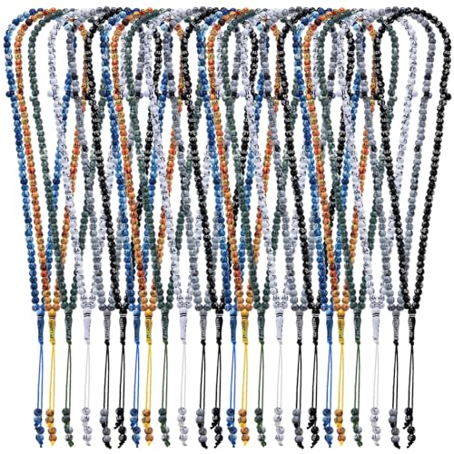 Ferreve 24 Pcs Eid Tasbih Prayer Beads 99 Tasbeeh for Muslim Worry Beads with Misbaha Islamic Allah for Men Women Islamic Religion Ramadan Gifts Festival Decoration