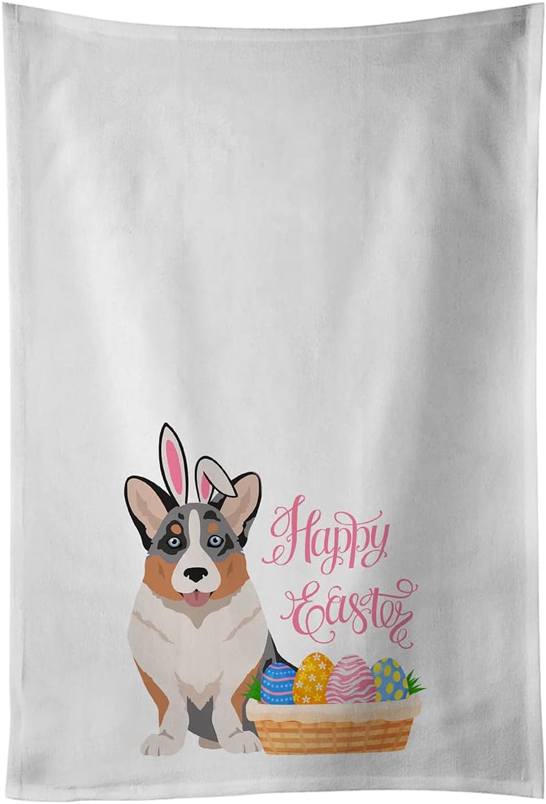 Caroline's Treasures WDK5105WTKT Blue Merle Cardigan Corgi Easter White Kitchen Towel Set of 2 Dish Towels Decorative Bathroom Hand Towel for Hand, Face, Hair, Yoga, Tea, Dishcloth, 19 X 25, White