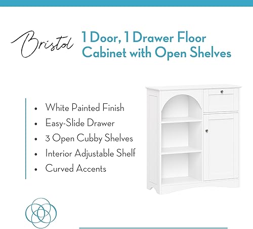 Miniatura 5 de RiverRidge Bristol - Armario de almacenamiento de baño con puerta y cajón individual, organizador blanco con estantes ajustables y diseño arqueado