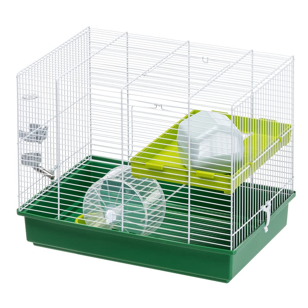 Ferplast Hamsterkäfig, Nagerkäfig Hamster Duo, Kleintierkäfig, 2 Etagen mit Rampen Hamsterzubehör inklusive, 46 x 29 x h 37,5 cm.