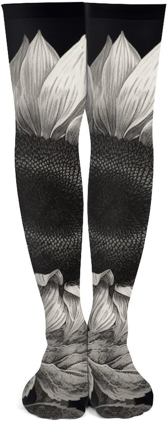 Sunflower Black Grey Knee High Stockings for Women 23.6" Breathable Thigh High Stockings Over The Knee Socks