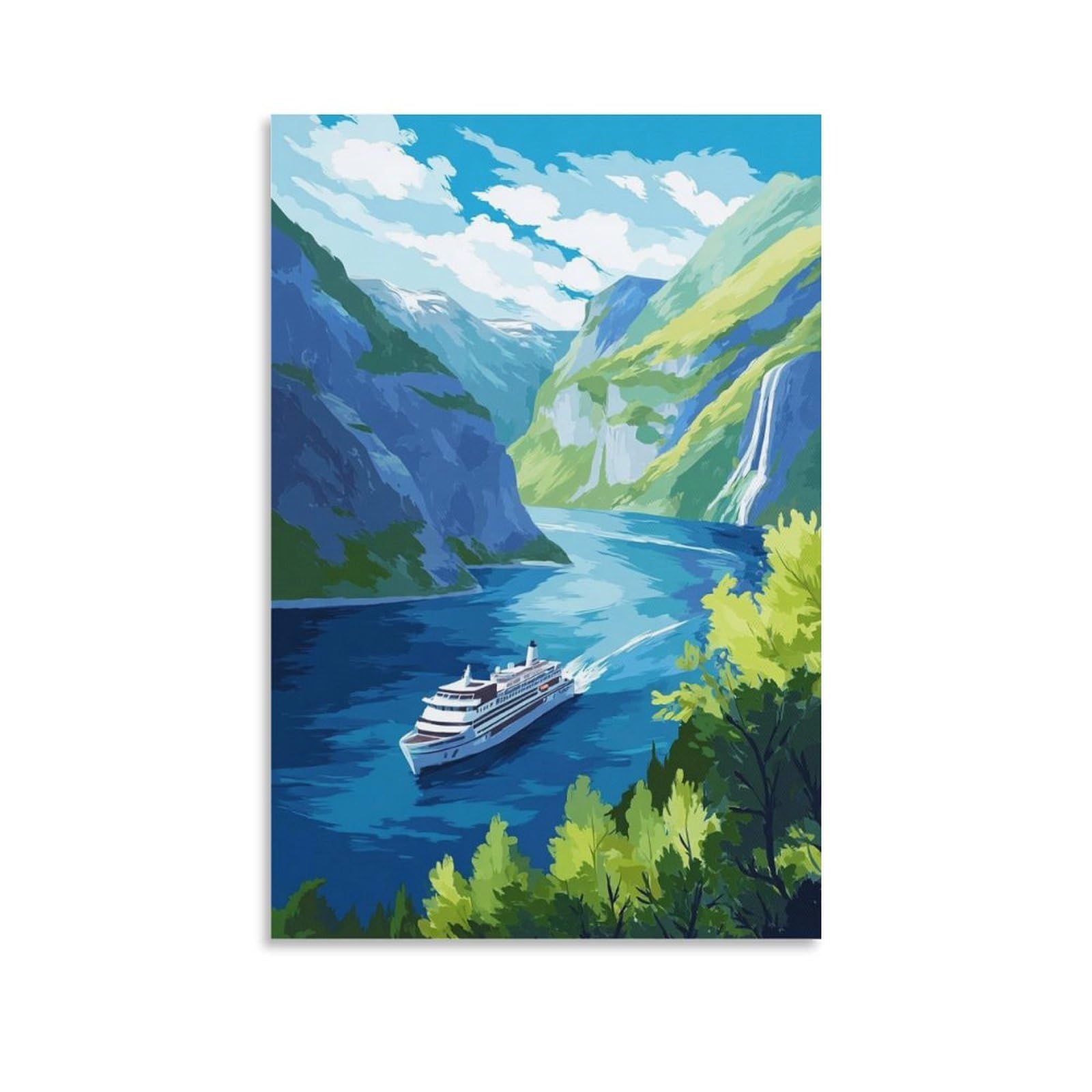 Norway Fjords Poster 24x36inch(60x90cm) Vintage Watercolor Canvas Art