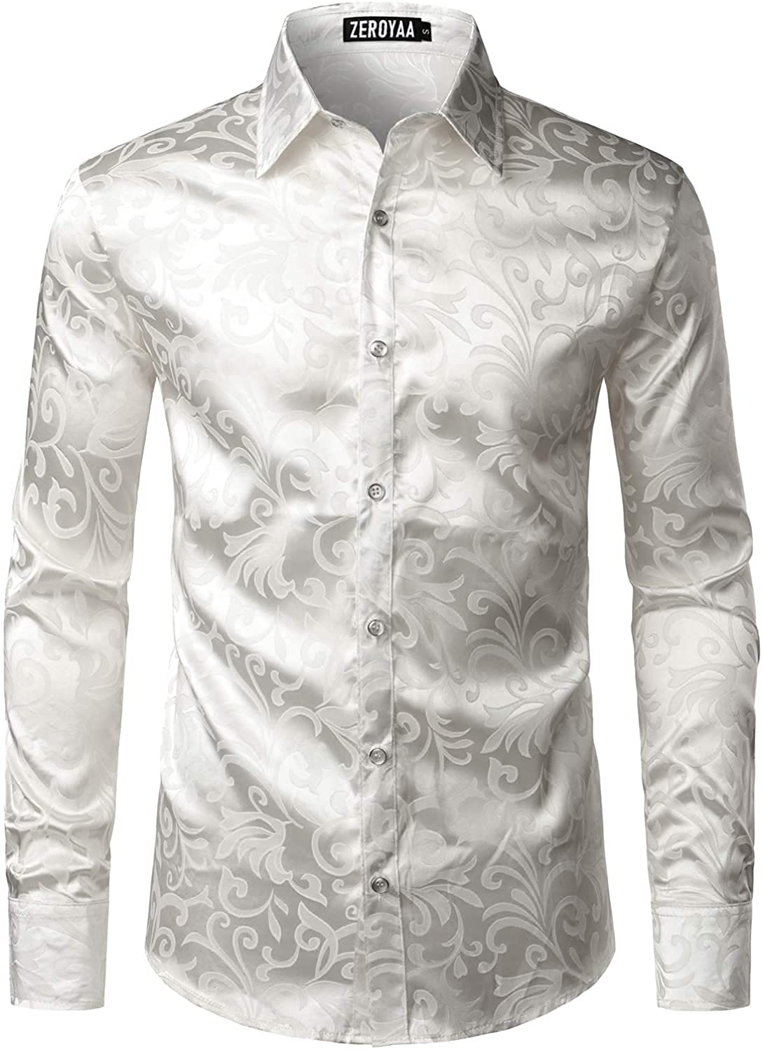PARKLEES Camisa de vestir de manga larga jacquard de lujo para hombre, ajuste delgado, de satén, con estampado floral, para bodas, fiestas de graduación