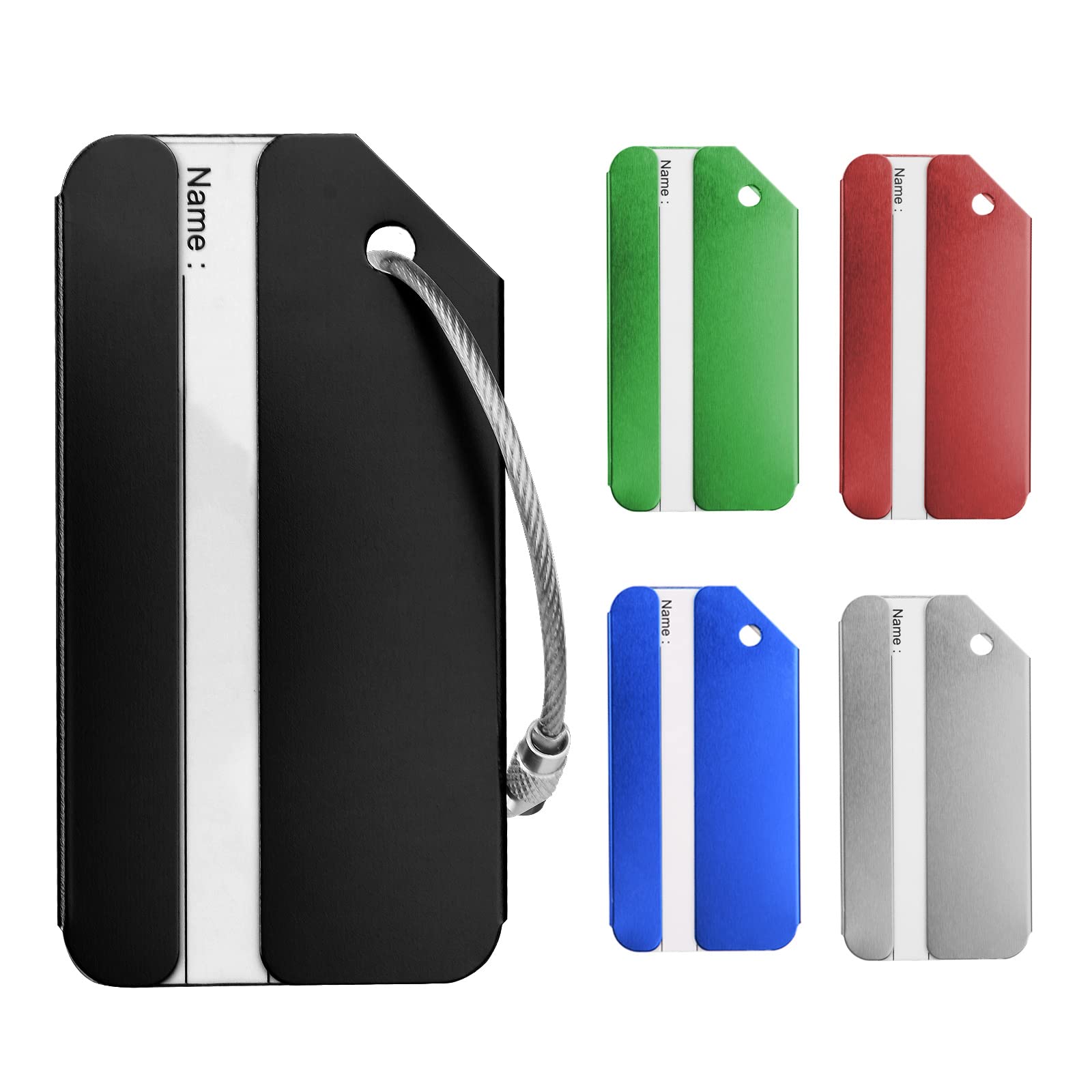 Etiquetas De Equipaje Metálicas – Pack De 5 Colores | Con Cable De Acero Y Forma De Avión | Para Maletas Y Mochilas