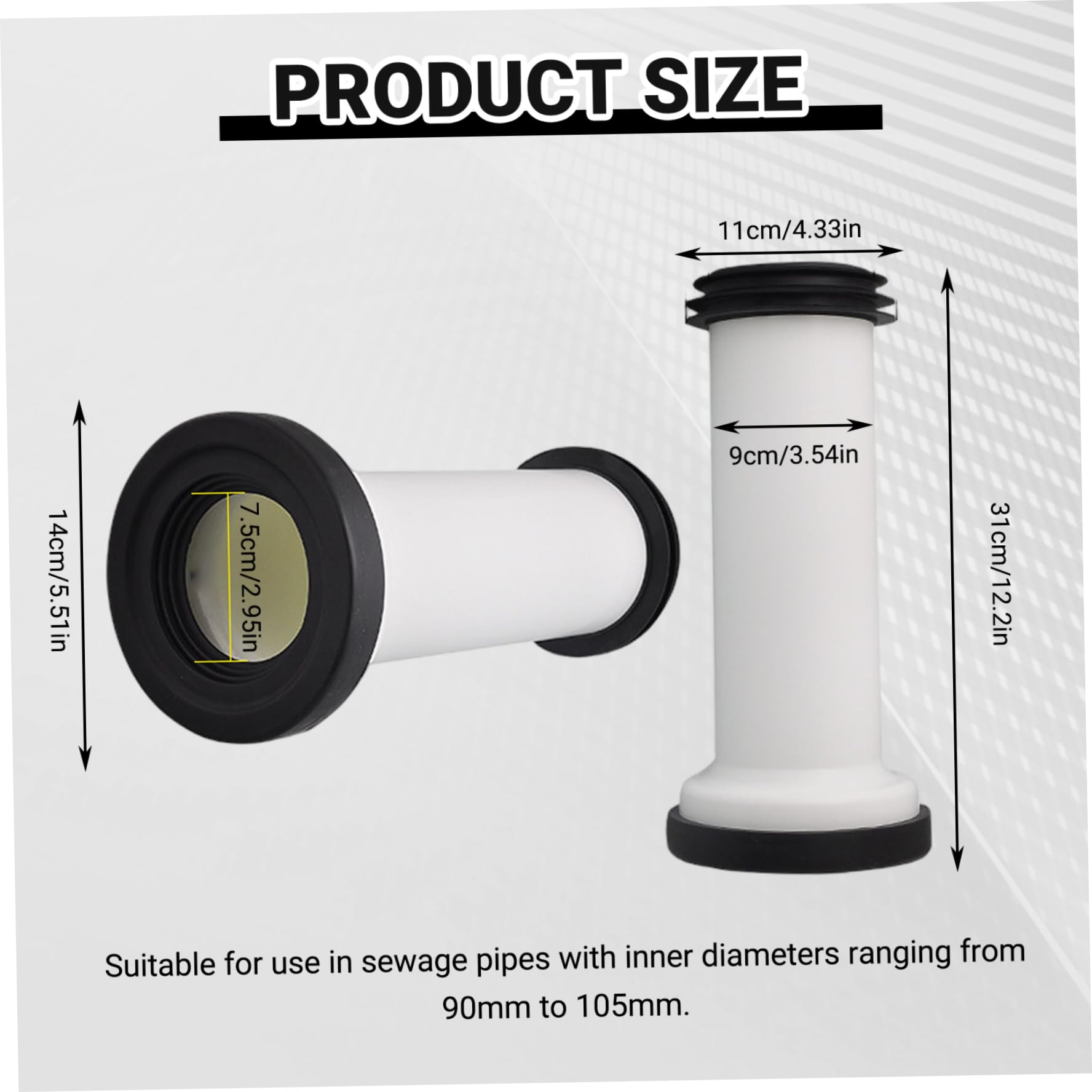 Adattatore per tubo di scarico WC, tubo flessibile di collegamento WC in plastica PE sigillato lungo e rigido, dritto, per scarico posteriore del bagno