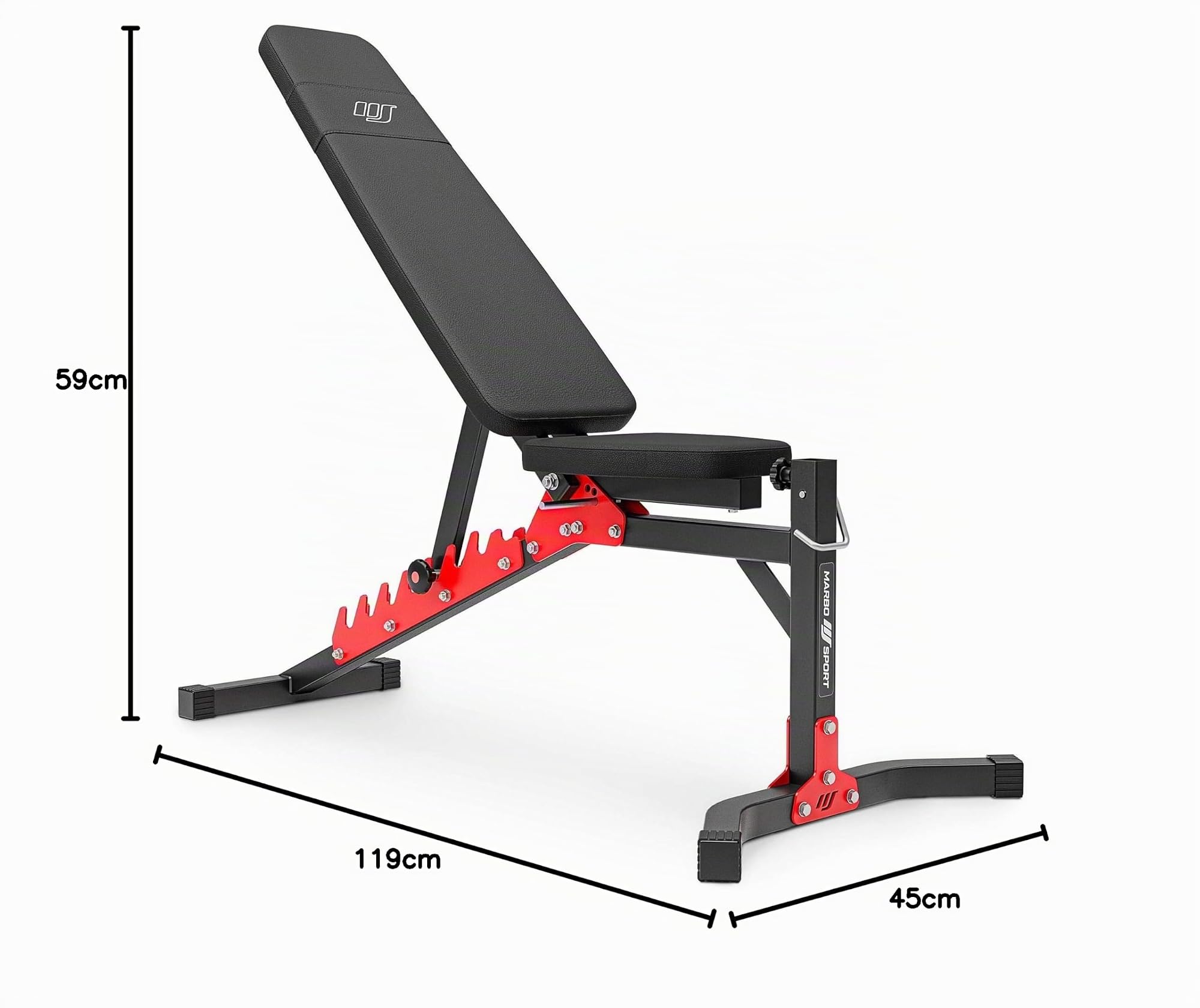 Marbo Sport - Hantelbank für Zuhause - Trainingsbank, Schrägbank, Multifunktions Fitnessbank - Sitz 3-stufig und Rückenlehne 9-stufig Verstellbar - Robuste Stahlprofile 40x40 mm - MH-L115