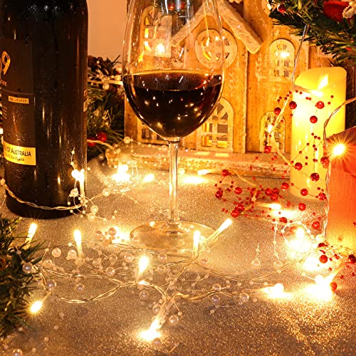 Ovv 20Ft 60 Led Christmas Pearl Fairy String Lights Xmas Berry Beaded Garland Festive Indoor Battery Operated For Winter Indoor Bedroom Xmas Party New Year Diy Home Mantel Decoration (1.White) #TOP6
