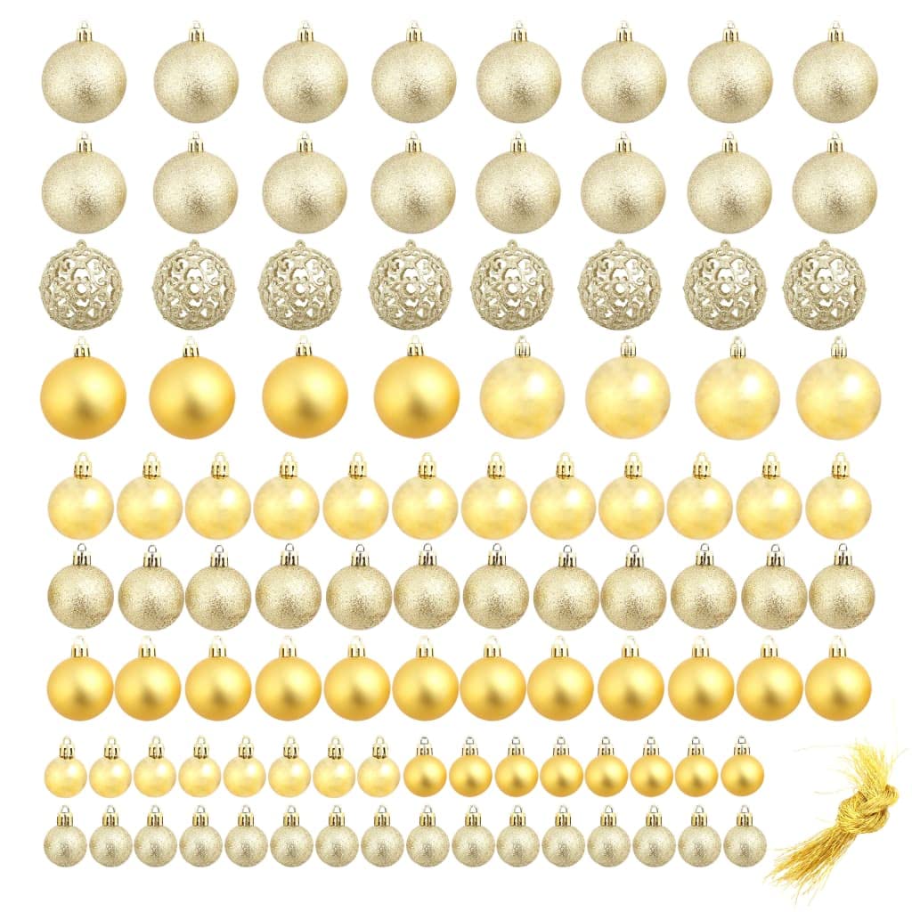 Juego de 100 bolas de Navidad doradas brillantes, plástico, 3/4/6 cm, con hilo, decoración tradicional festiva