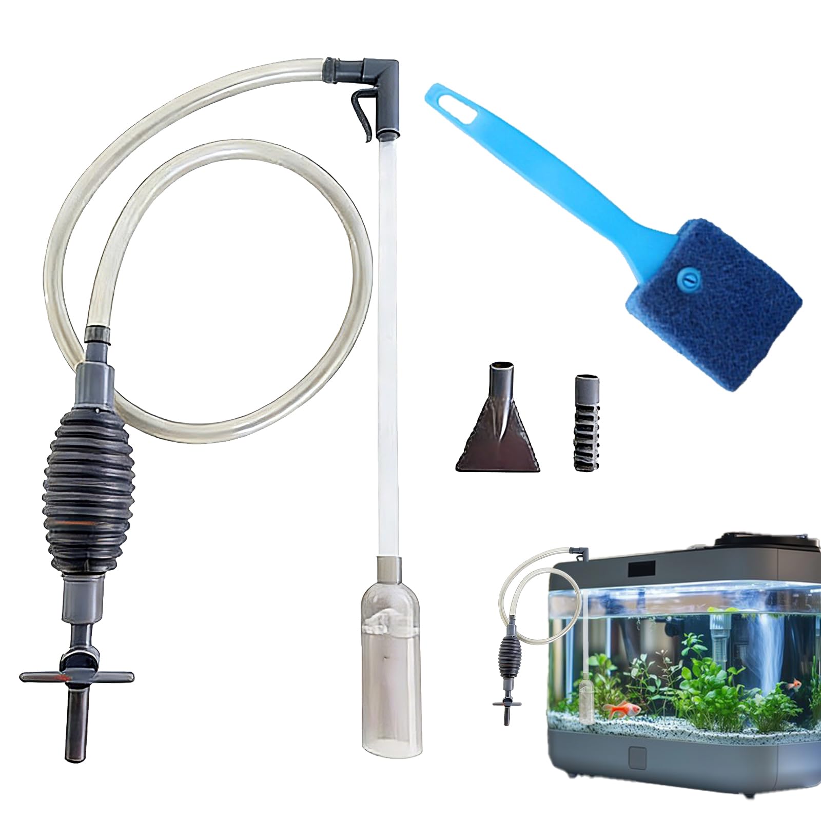 Aquarium Sifonator Cleaner, Aquarium Accessories, Fish Tank Cleaning Tools, Suitable for Daily Water Changes, Waste Cleaning and Algae Scraping