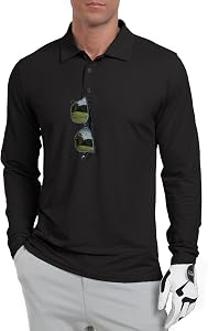 Askdeer Men's Long Sleeve Golf Polo Shirts Lightweight UPF 50+ Performance Collar Shirts Summer Casual Tee