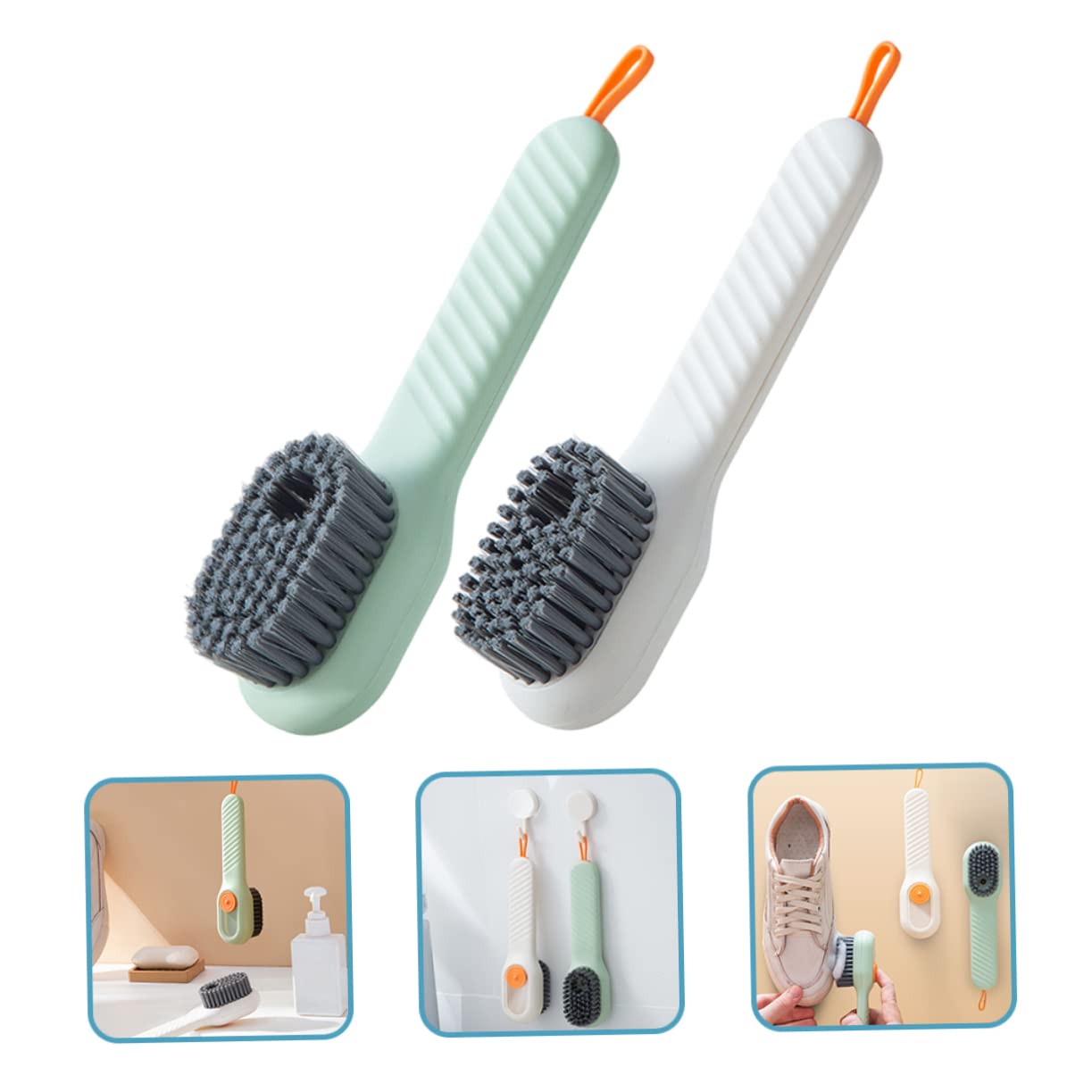 Veemoon Cepillo para Limpiar Zapatos Pack de 2 Unidades Cómodo y Compacto con Dispensador Automático de Líquido, Mango Largo de Plástico para Uso Diario y Exterior