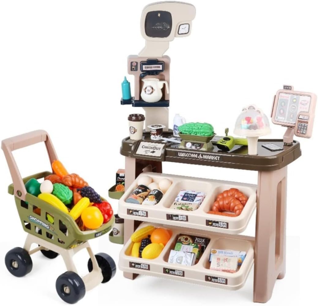 MYJYG 店家扮演 过家 扮演游戏益智玩具 购物 过家家家套装 现金收银台 计数器 超级市场 儿童 男孩 女孩 可收纳会计 学习