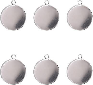 LANBEIDE Stainless Steel Round Pendant Blank Tray Cabochon Settings 30Pcs 18x18mm