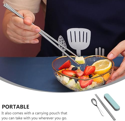 Miniatura 9 de Juego de cubiertos de acero inoxidable palillos portátiles de viaje cubiertos de metal utensilios de palillo de utensilios de camping utensilios de