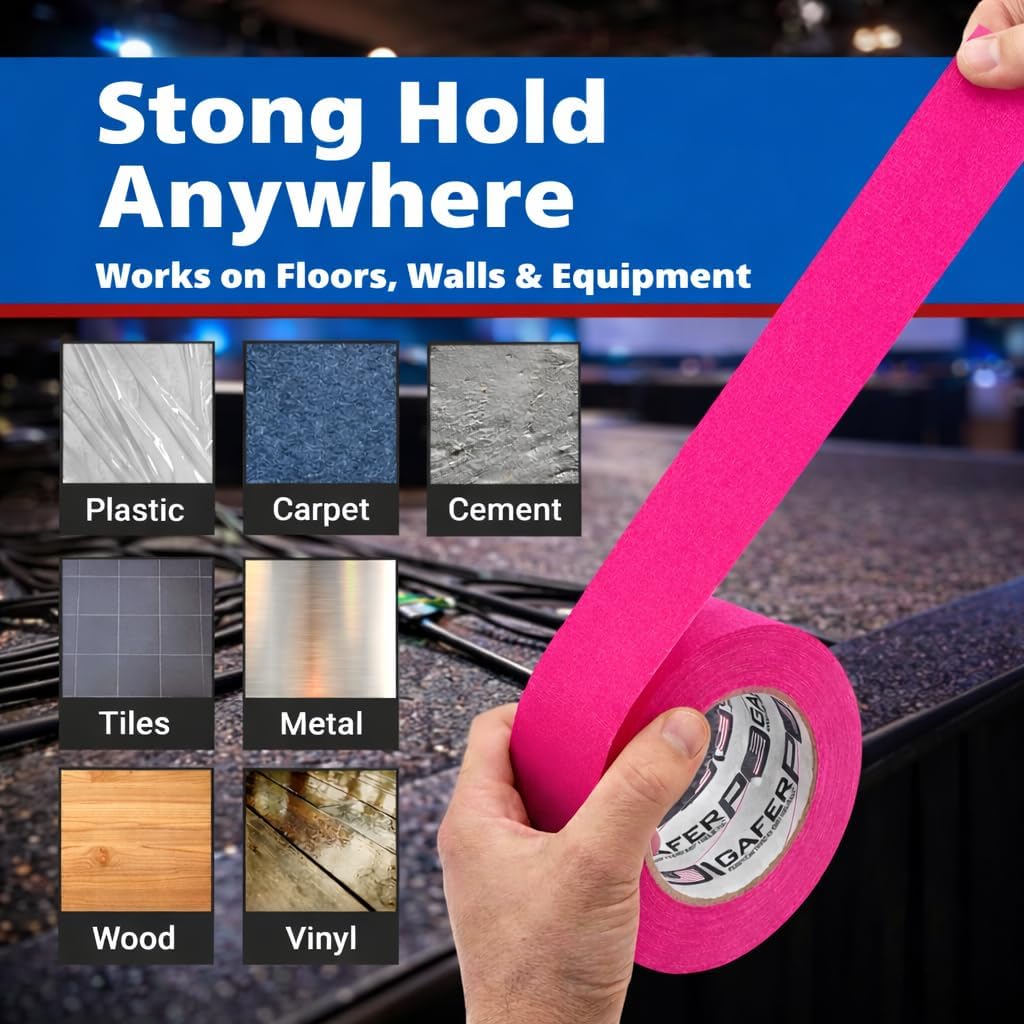 Professional Gaffer Tape – Made in USA, Heavy Duty, Non-Reflective Cloth Tape for Floor Marking, Stage, Film & Events – 2 Inch x 30 Yards, Fluorescent Pink