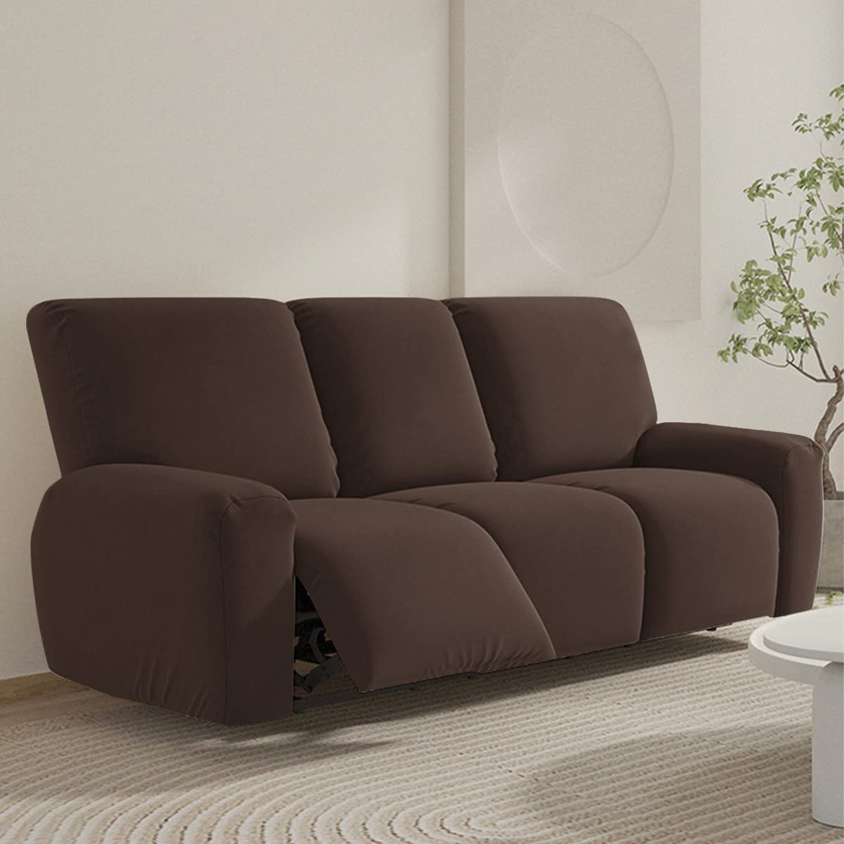 ABZDUNG Recliner Sofa Chair Covers With Pockets,Stretch Armchair Slipcovers Non Slip Reclining,Washable Furniture Protector For Living Room(Caffè,3 Posto)