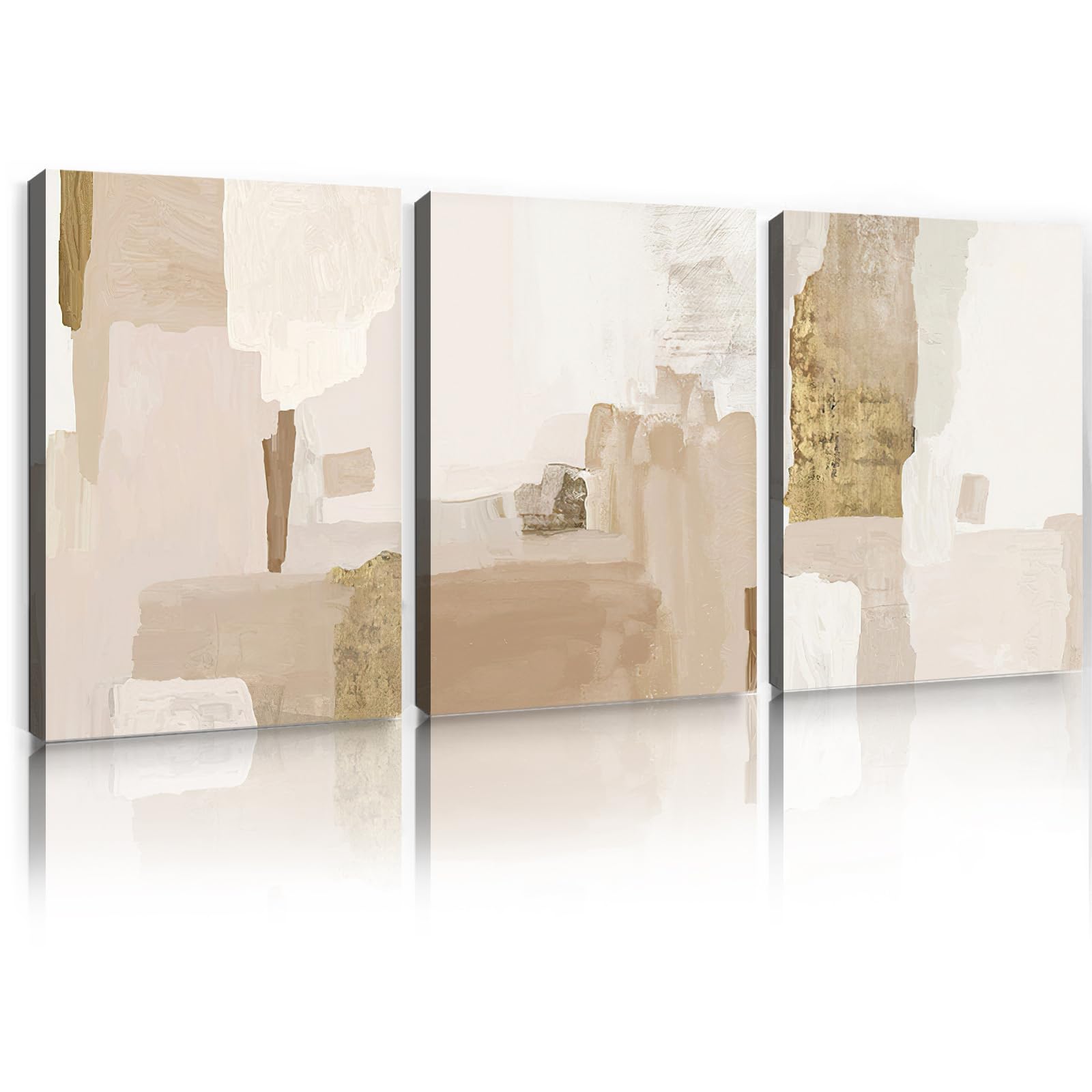 LMYSXAOZ Abstract Beige Canvas Wall Art and Gold Pictures Neutral Poster Minimalist for Living Room Decor Geometric Artwork Painting 16x24inx3 No Frame