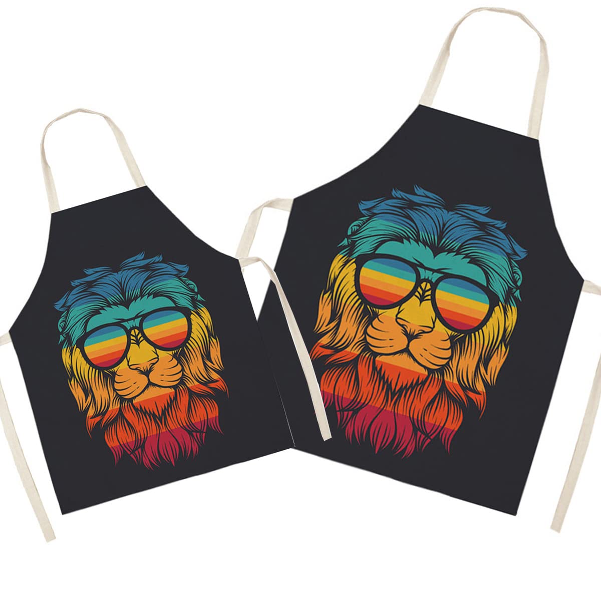 Eyands Lion Matching Parent and Child Apron for Cooking Painting Gardening - Lovely Pattern Linen Parent and Kid Apron for Family Time, Mom Dad Daughter Son Kitchen Apron โ image 1