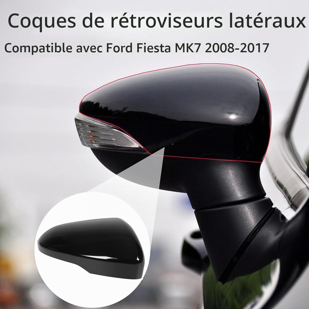Couvercle de rétroviseur, 1 Paire Couvercle de Miroir Cache de rétroviseur Compatible avec Ford Fiesta MK7 2008-2017
