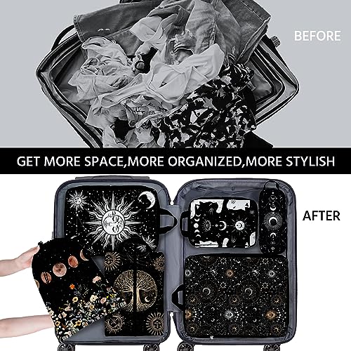 6 Pcs Compression Packing Cubes Waterproof Suitcase Travel Bag Luggage Backpack Organizer Travel Cubes for Packing-Gothic Style4