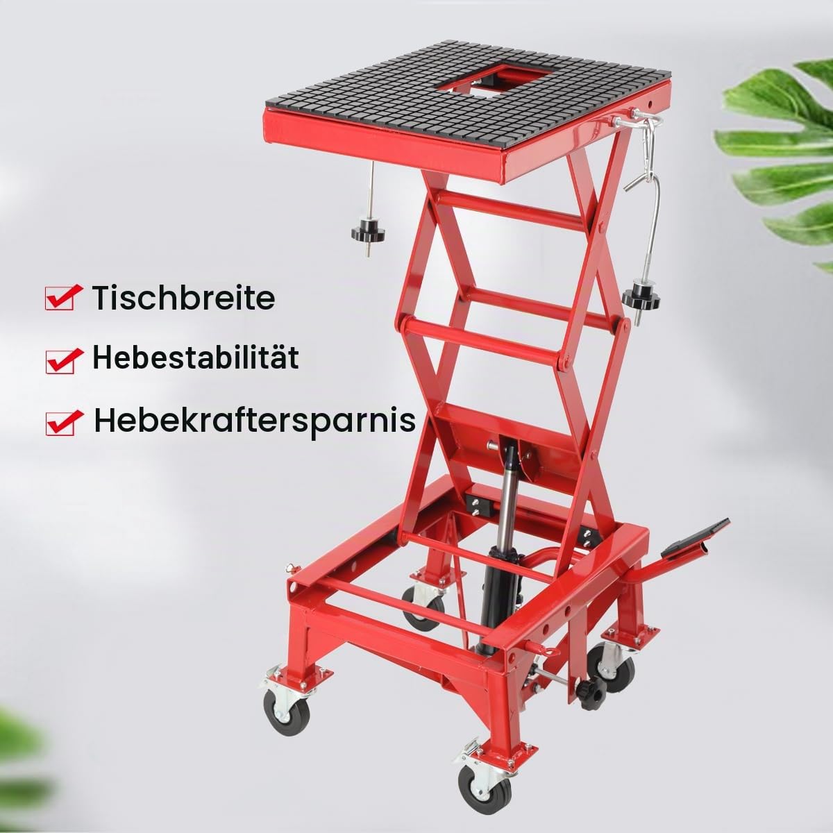 Motorrad Hebebühne, Motorradheber 158kg Tragfähigkeit, Höhenverstellbarer zwischen 350-905mm, Hebescheren-Mittelständer für Motorräder ATV, Motorradhebebühne
