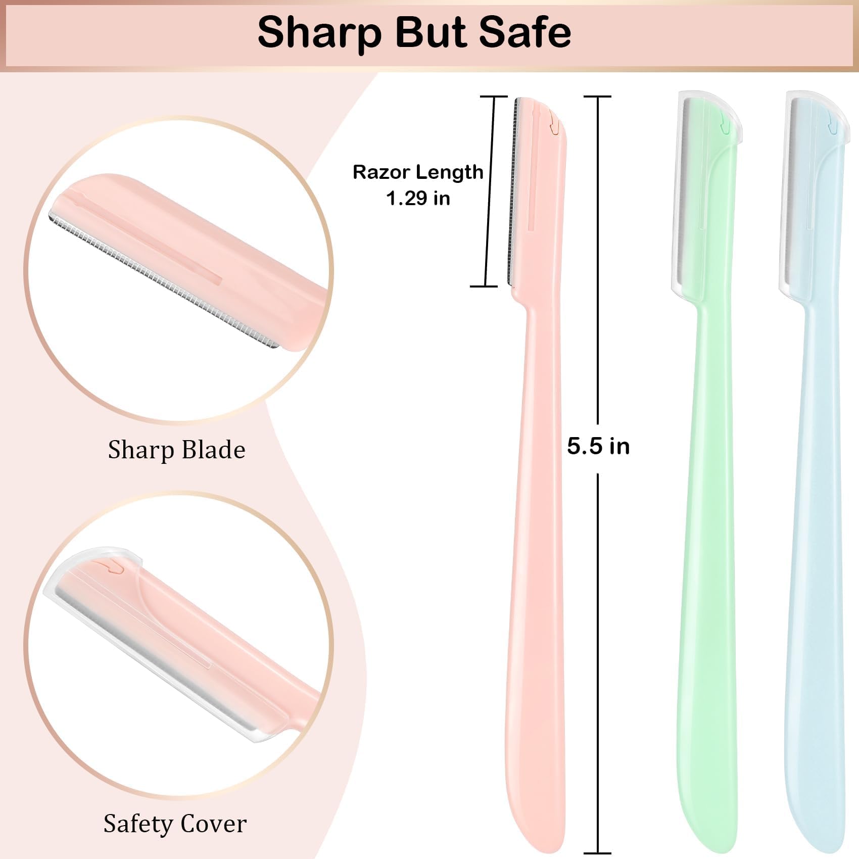 Confezione da 12 rasoi per sopracciglia, Dermaplane, con copertura lama, per donne, strumento per dermaplaning, per la rimozione dei peli del viso, per donne e uomini, sicuro e adatto ai principianti