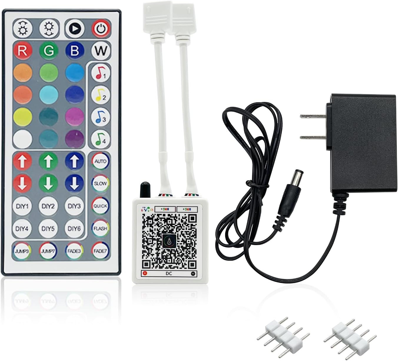 KEXU 44 Key RGB LED Strip Lights IR Remote Control, Remote Receiver for RGB LED Light Strip, 24V Power Adapter for LED Lights