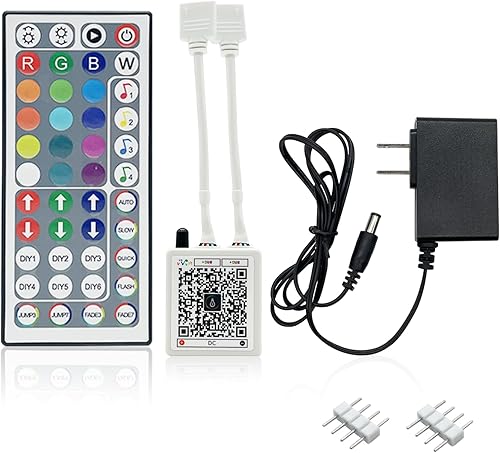 Tira de luces LED RGB de 44 teclas con control remoto IR, receptor remoto para tira de luz LED RGB, adaptador de corriente de 24 V para luces LED