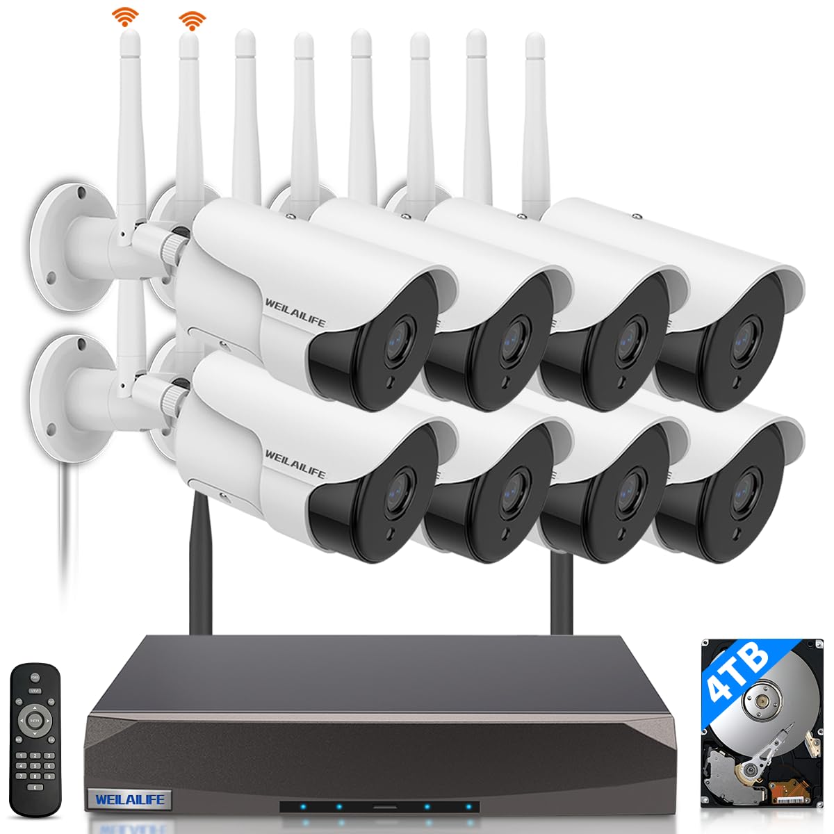 【130° Wide-Angle & 2-Way Audio】 Outdoor Wireless Security Camera System, WiFi Video Surveillance, Home Security Cameras