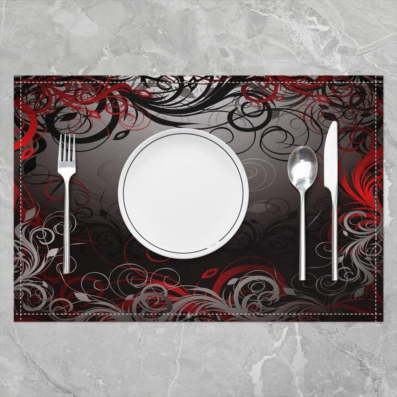 Miniatura 2 de Juego de 4 manteles individuales geométricos con diseño de remolino, negro, rojo, gris, para niños, niñas, adolescentes, decoración moderna de mesa,